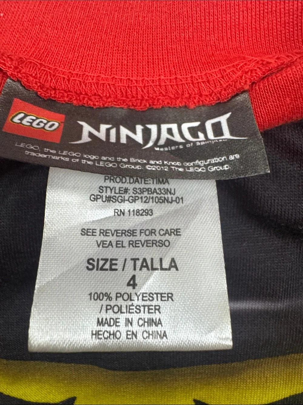 Lego Ninjago Black & Red Kids Tee with Yellow Graphic